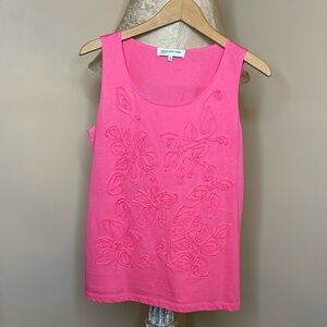 Jones New York Tank Top Womens Size Small Floral Applique Sleeveless Pink